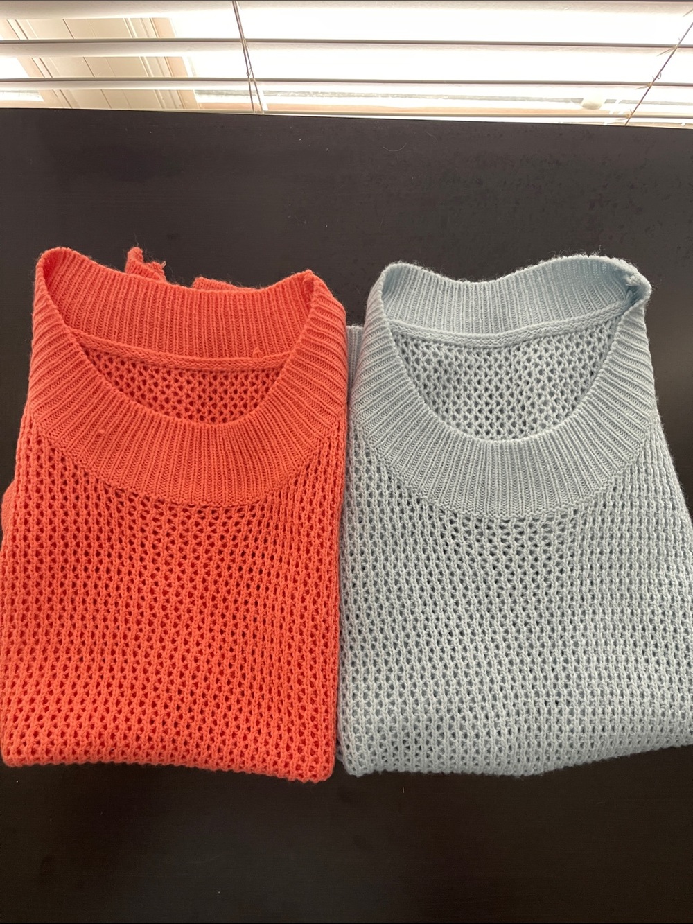 SHEIN Set of 2 Open-Knit Sleeveless Sweater Tops | Coral & Light Blue. #0105-A